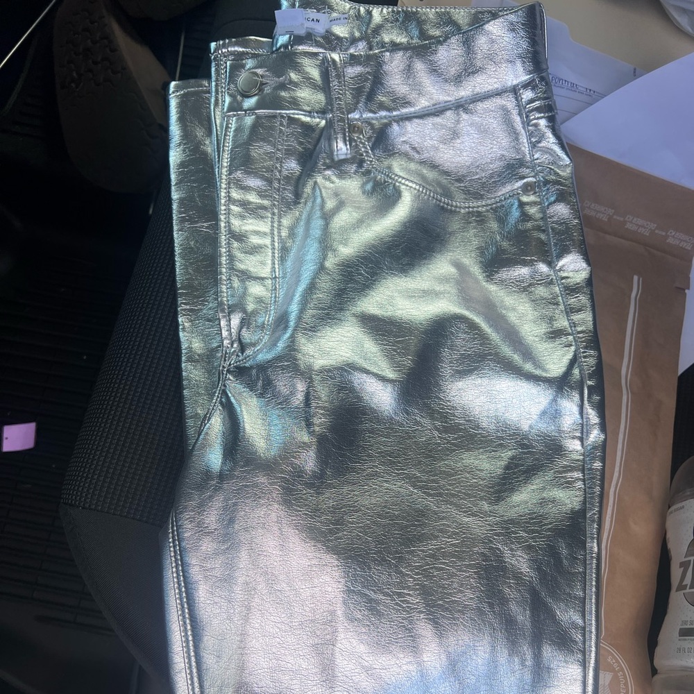 Good American Silver Faux Leather Pants